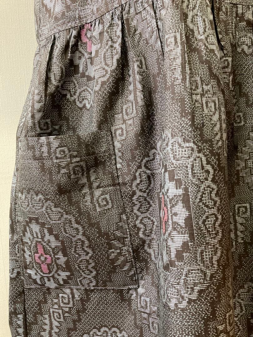 ハンドメイド　大島紬　着物からのリメイク　フレンチスリーブワンピース