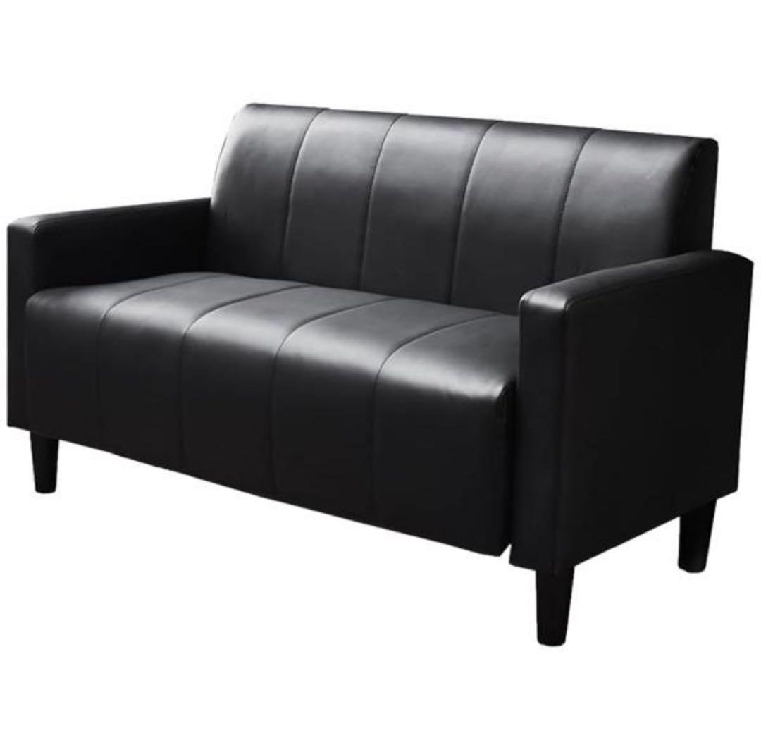 ソファ　2人掛けソファ　リビングソファ　ローソファ　レザー調　ブラック