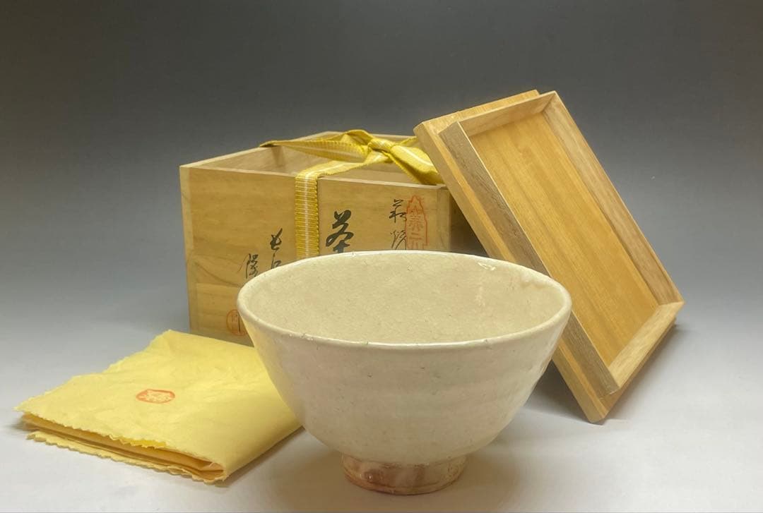 萩焼　茶碗　在銘　作家作品　四方桟共箱　共布　ec0801