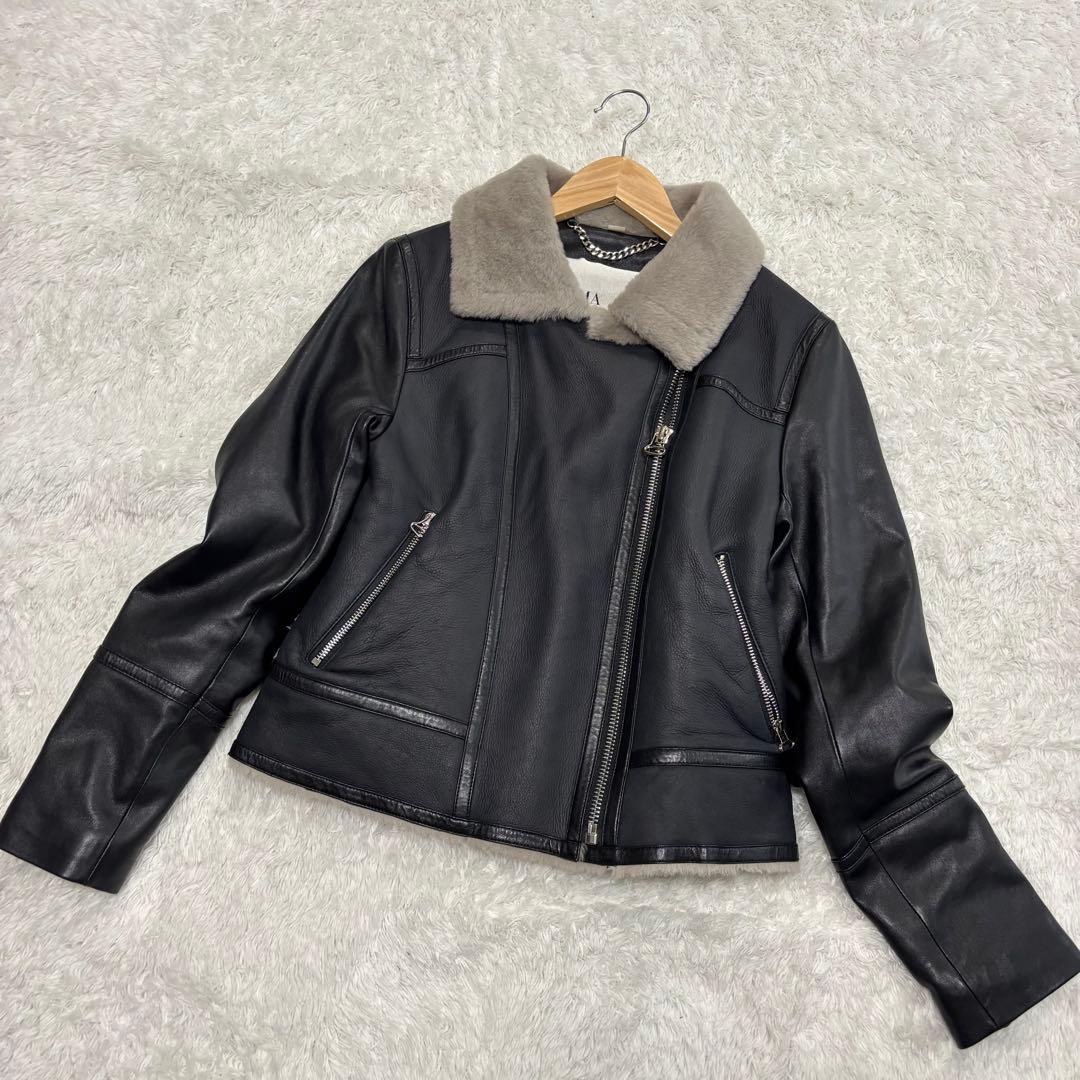 【美品】 DOMA ダブルライダース レザー ムートン レディース ブラック