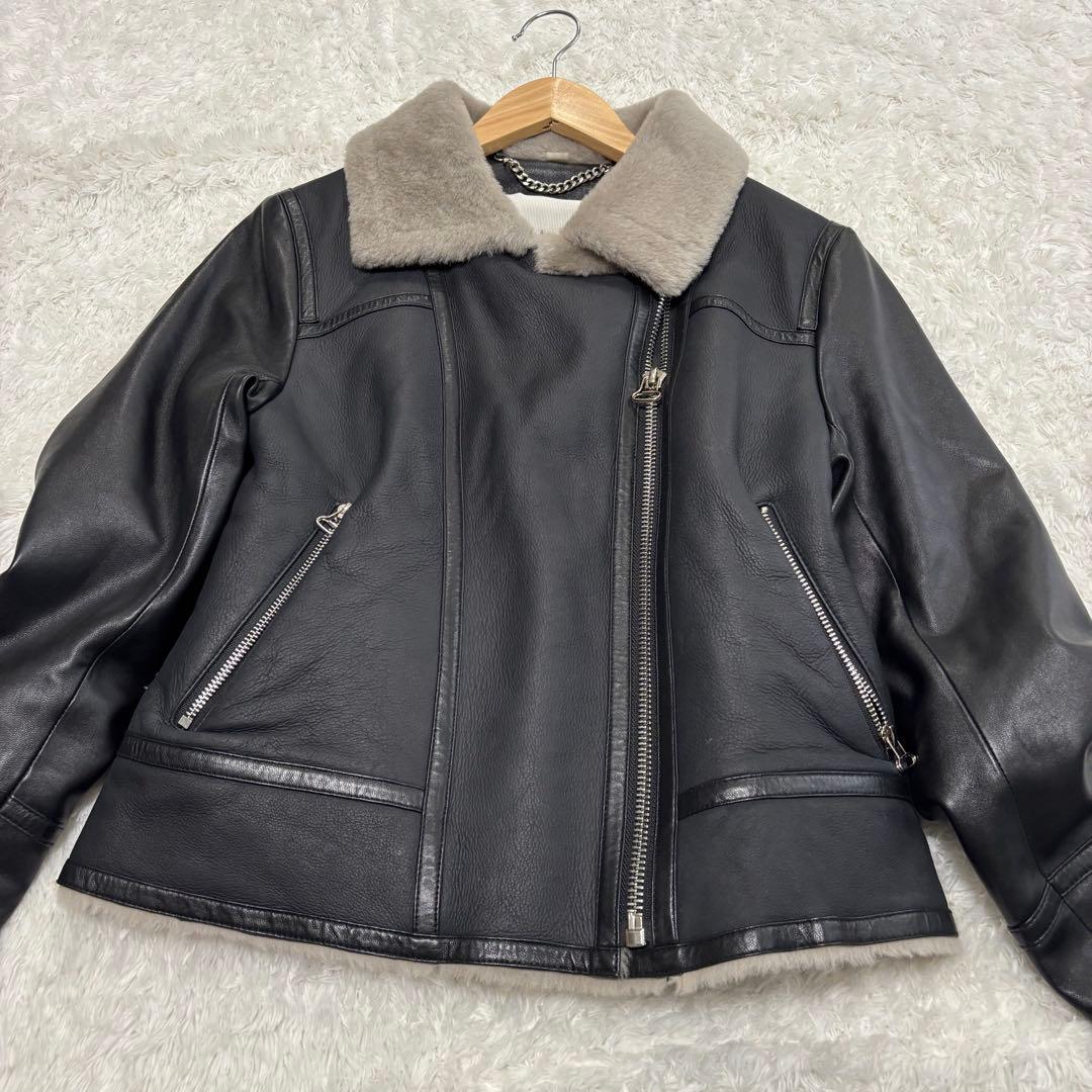 【美品】 DOMA ダブルライダース レザー ムートン レディース ブラック