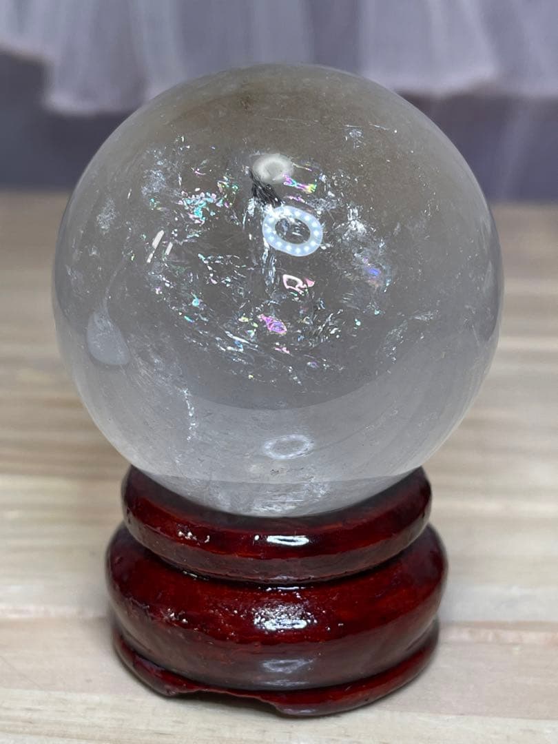 天然石　 レインボー アイリスクォーツ　緑幽霊　共生 水晶丸玉 スフィア