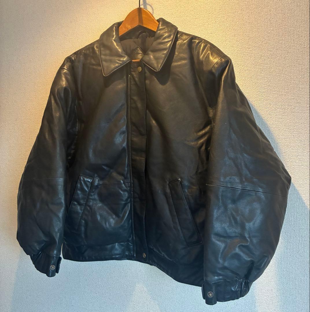 90s Eddie Bauerレザーダウンジャケット WOMEN'S Mブラック