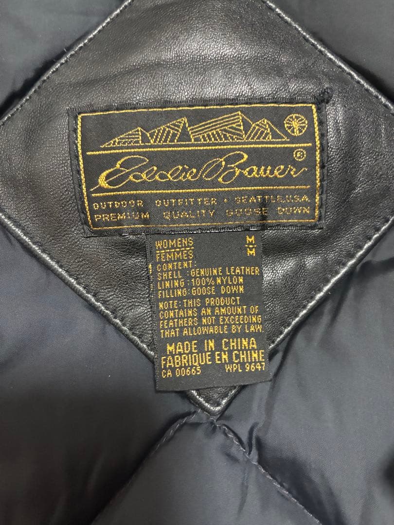 90s Eddie Bauerレザーダウンジャケット WOMEN'S Mブラック