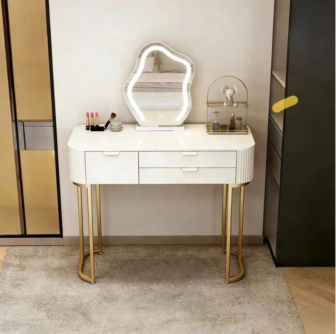 ホワイトドレッサー鏡台 LEDミラー付き訳あり品写真をご確認J212-80-01
