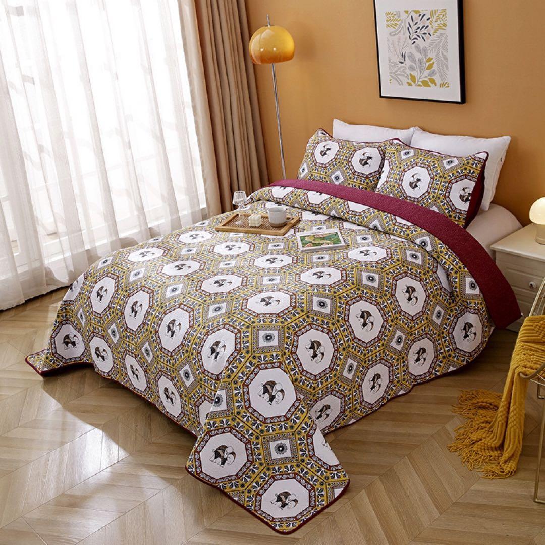 キルトベッドカバー3点セット綿マルチカバー キルティング 283