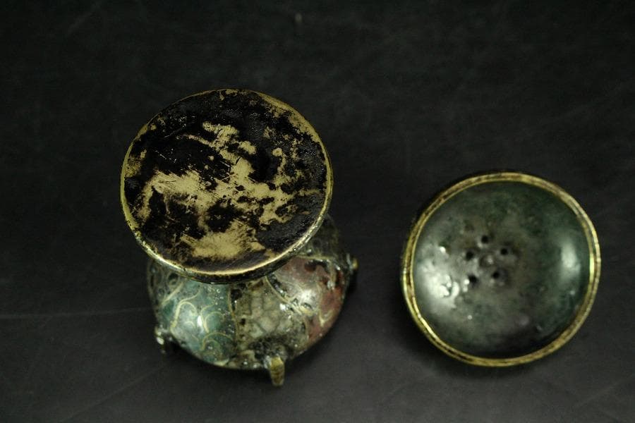 中国美術 唐物 捻紋 七宝 蓋置 書付(K-A823)