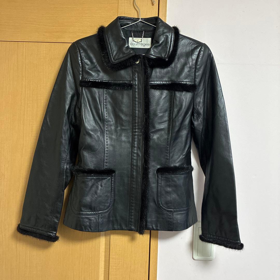 courrèges ブラックレザージャケット　ミンク