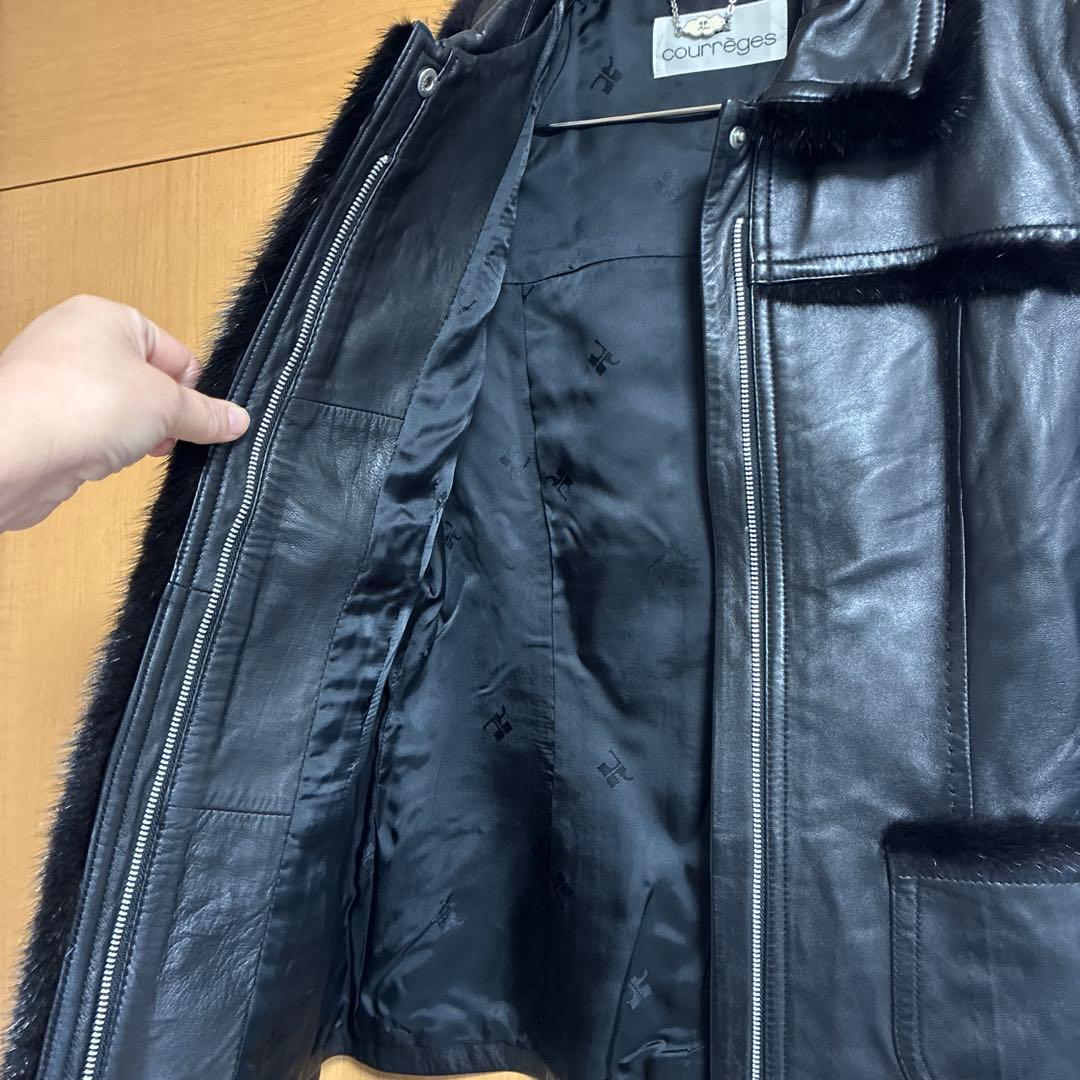 courrèges ブラックレザージャケット　ミンク