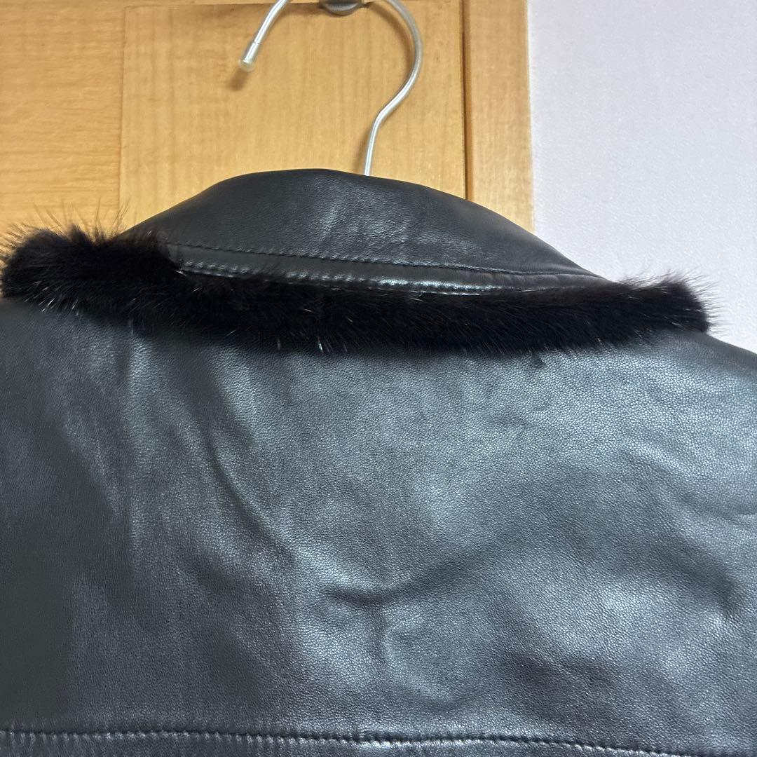 courrèges ブラックレザージャケット　ミンク