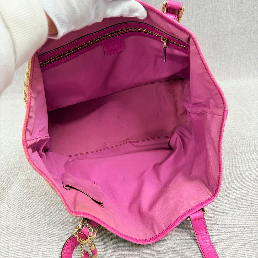 GUCCI グッチ GGキャンバス トートバッグ ハンドバッグ ピンク レザー