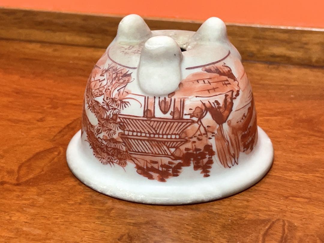 九谷雄岳　希少　赤絵山水図　九谷焼　ミニ盆栽鉢　盆栽鉢　盆栽小鉢　鉢　盆栽