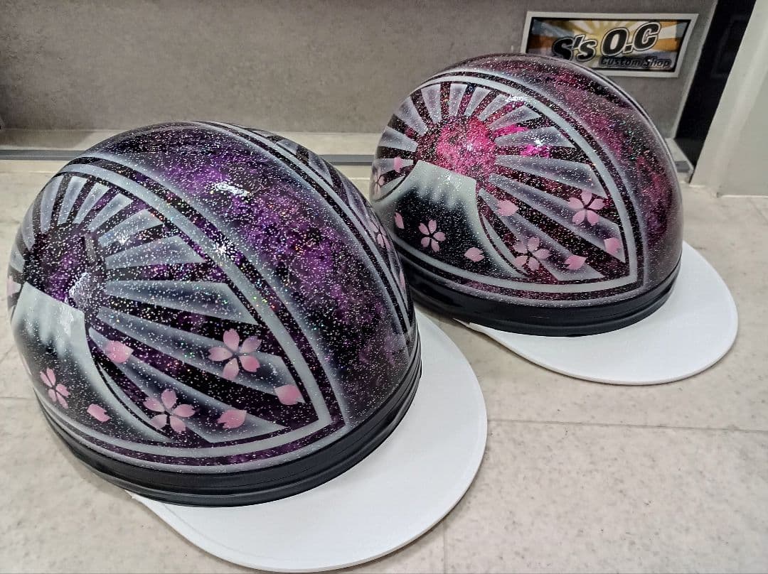 カスタムコルク半　Candyパープル＆ピンクラップ✘白富士日章　七色ラメ