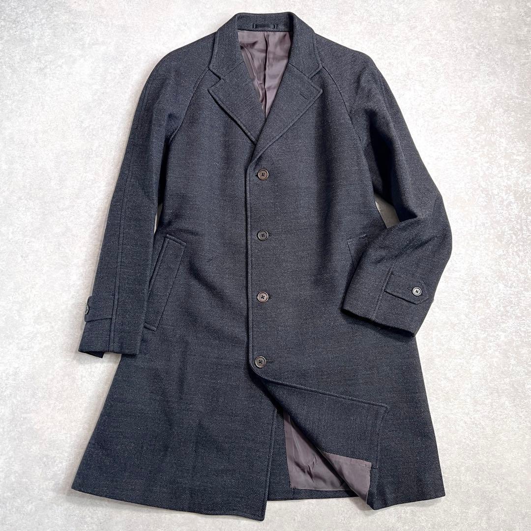 【美品】BEAMSF カシミヤ混 ヘリンボーンウールチェスターコート グレー48