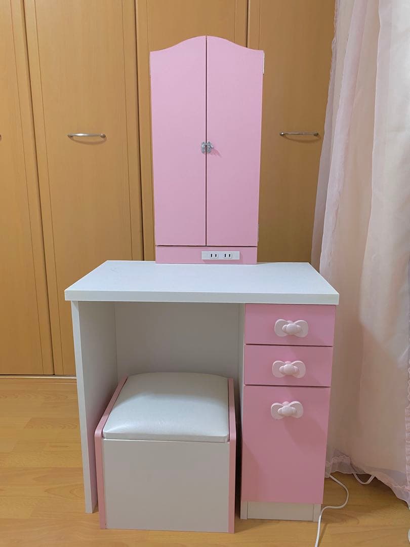 【送料無料】姫系ドレッサー　三面鏡　椅子セット　キティー風♡ レア　希少