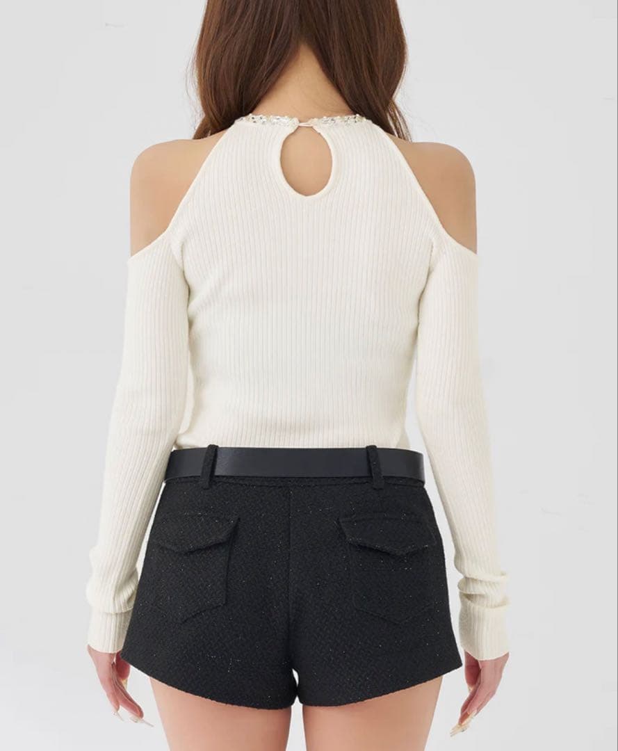 Darich ダーリッチ　リボンビジューアメスリニットトップス　アイボリー