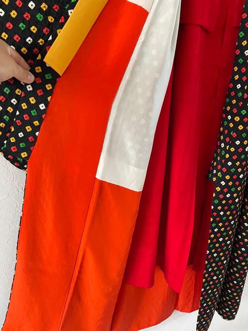 七五三　7歳　8歳　ハーフ成人式　正絹　総絞りのお着物セット　ダラリ帯コーデ