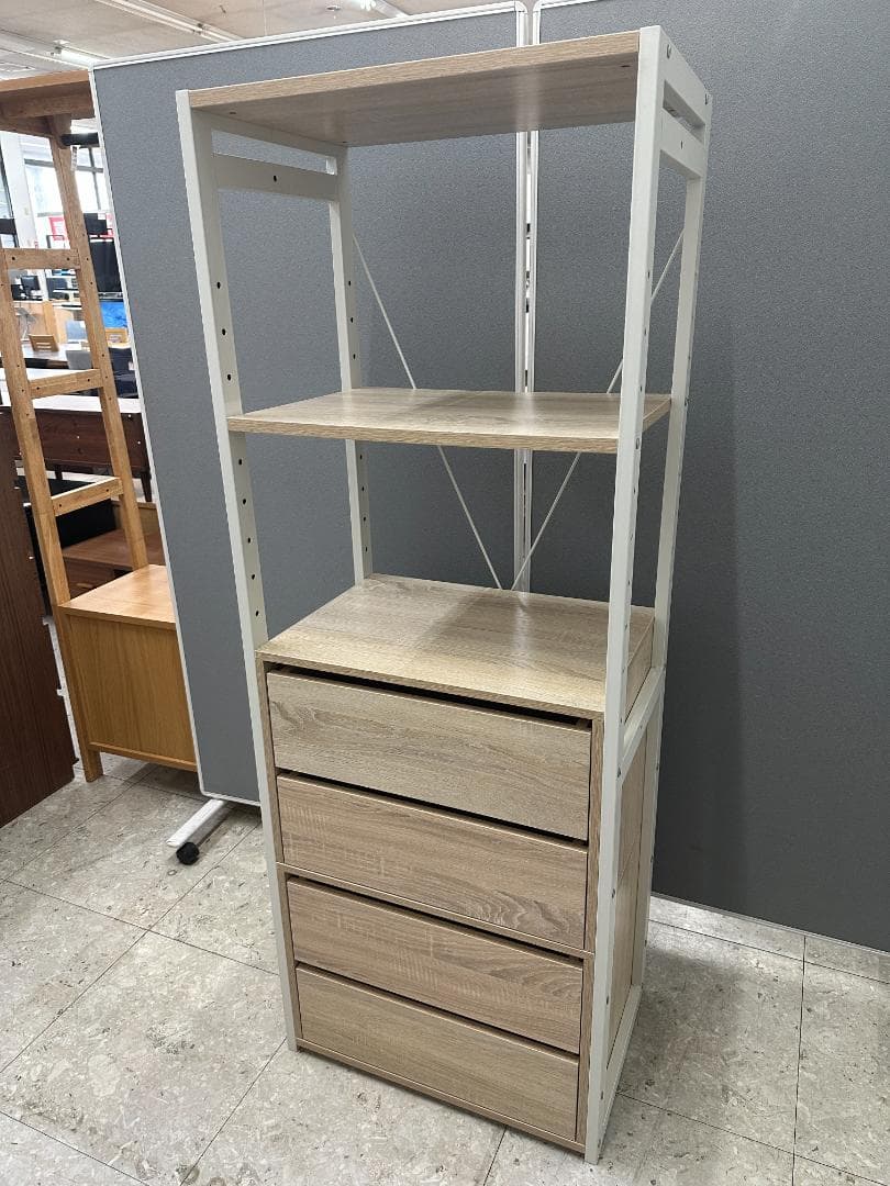 LOWYA　シェルフ　4段引き出し付き　ベージュ