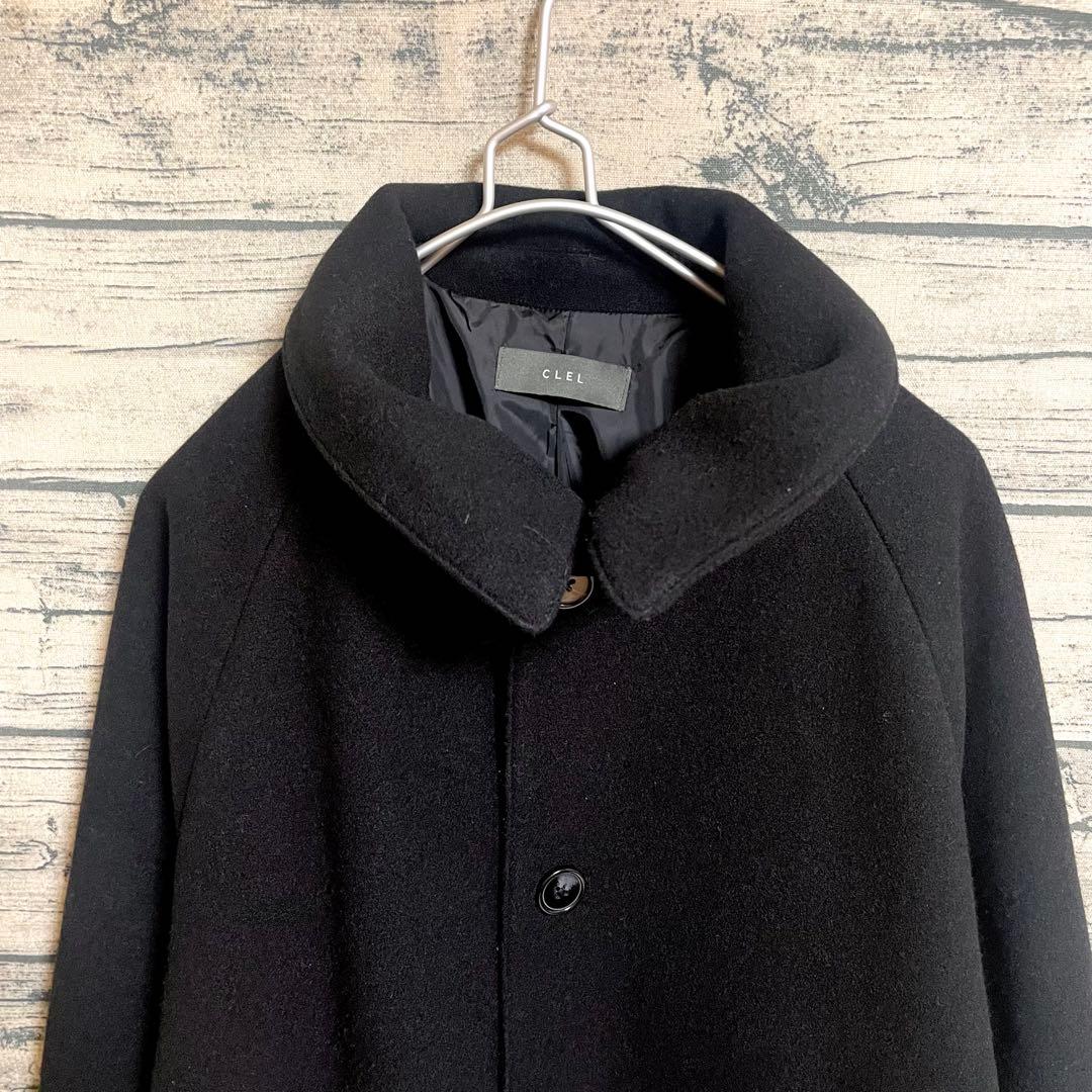 【美品】CLEL(クレイル)テックメルトンルーズステンカラーコート/ブラック/M