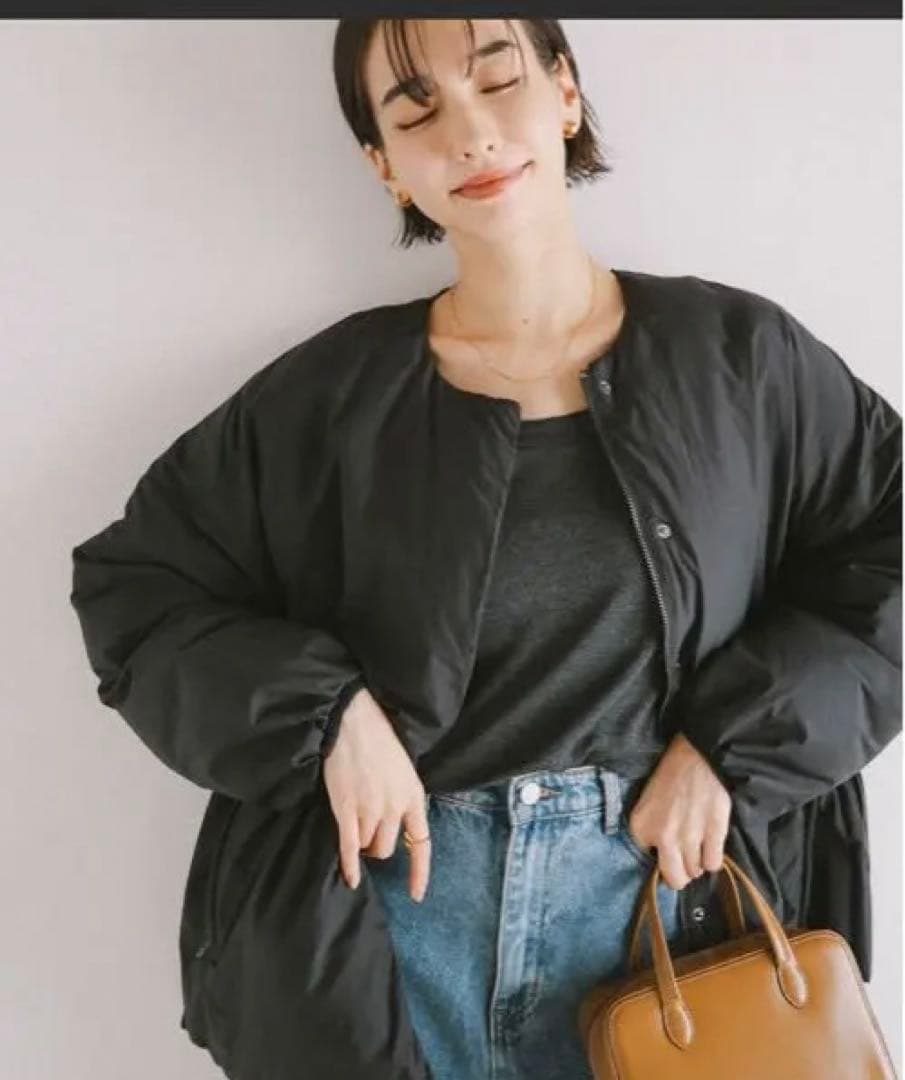 ノーカラーサイドジップダウンジャケット evernevy