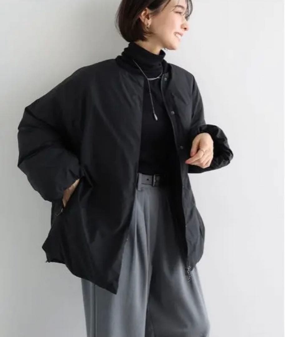 ノーカラーサイドジップダウンジャケット evernevy