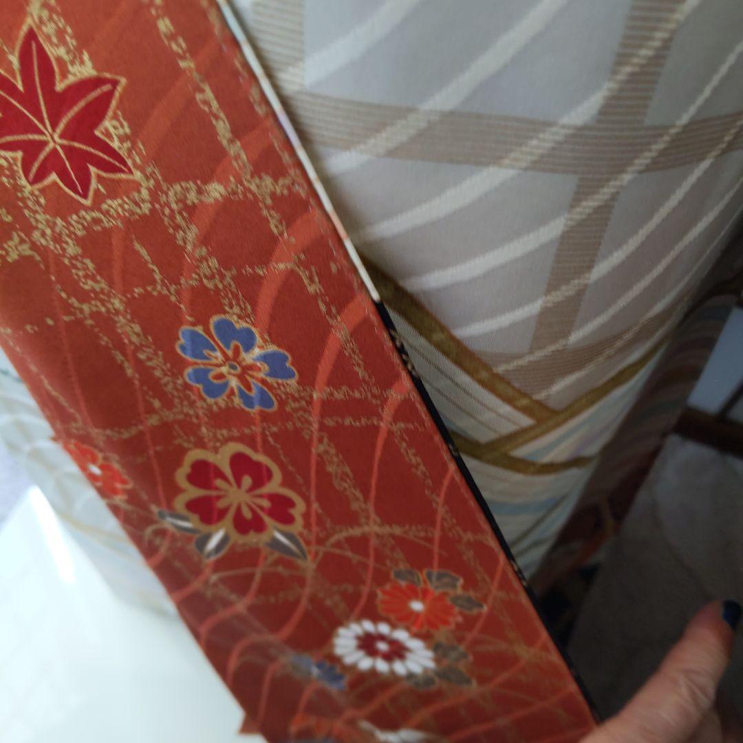 405白地レトロモダン　舞蝶桜　正絹振袖7点フルセット成人式卒式謝恩会