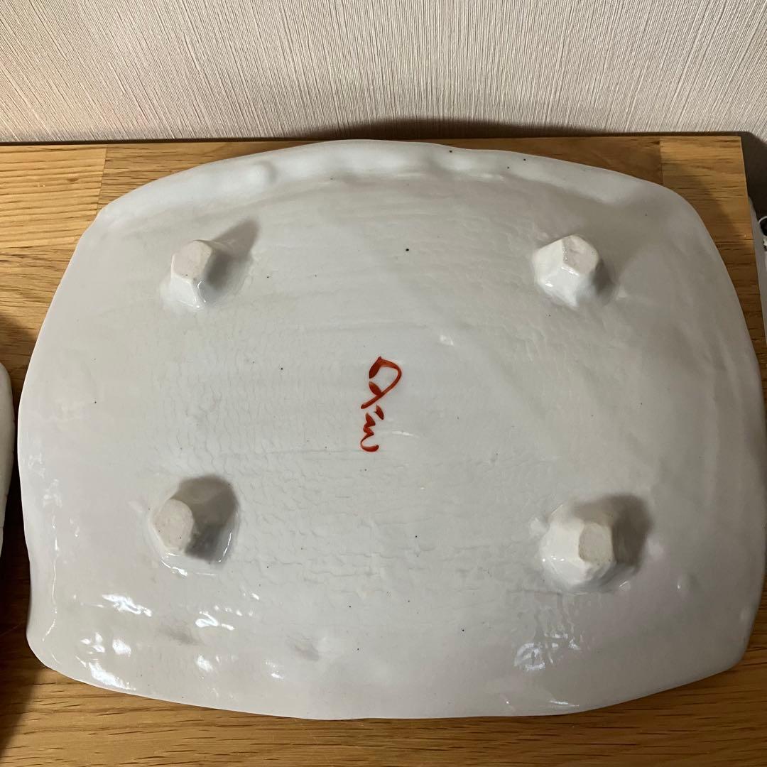 夕立窯　うさぎ　脚付角皿　3点セット