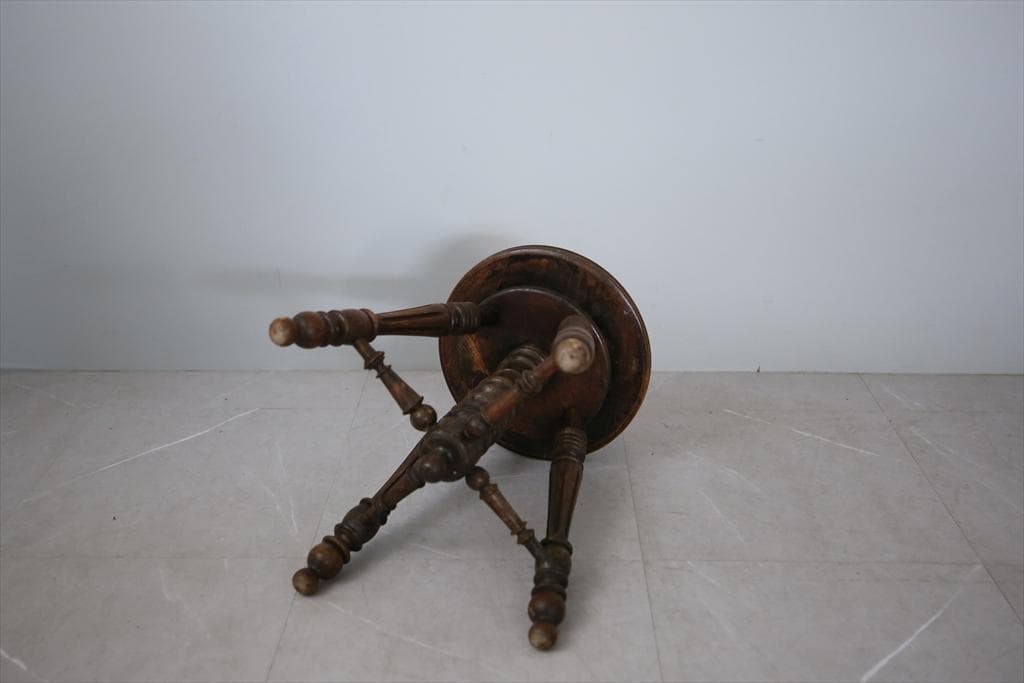 フランスアンティーク古木ピアノスツール/木製チェア/演奏用回転イス(92-78)