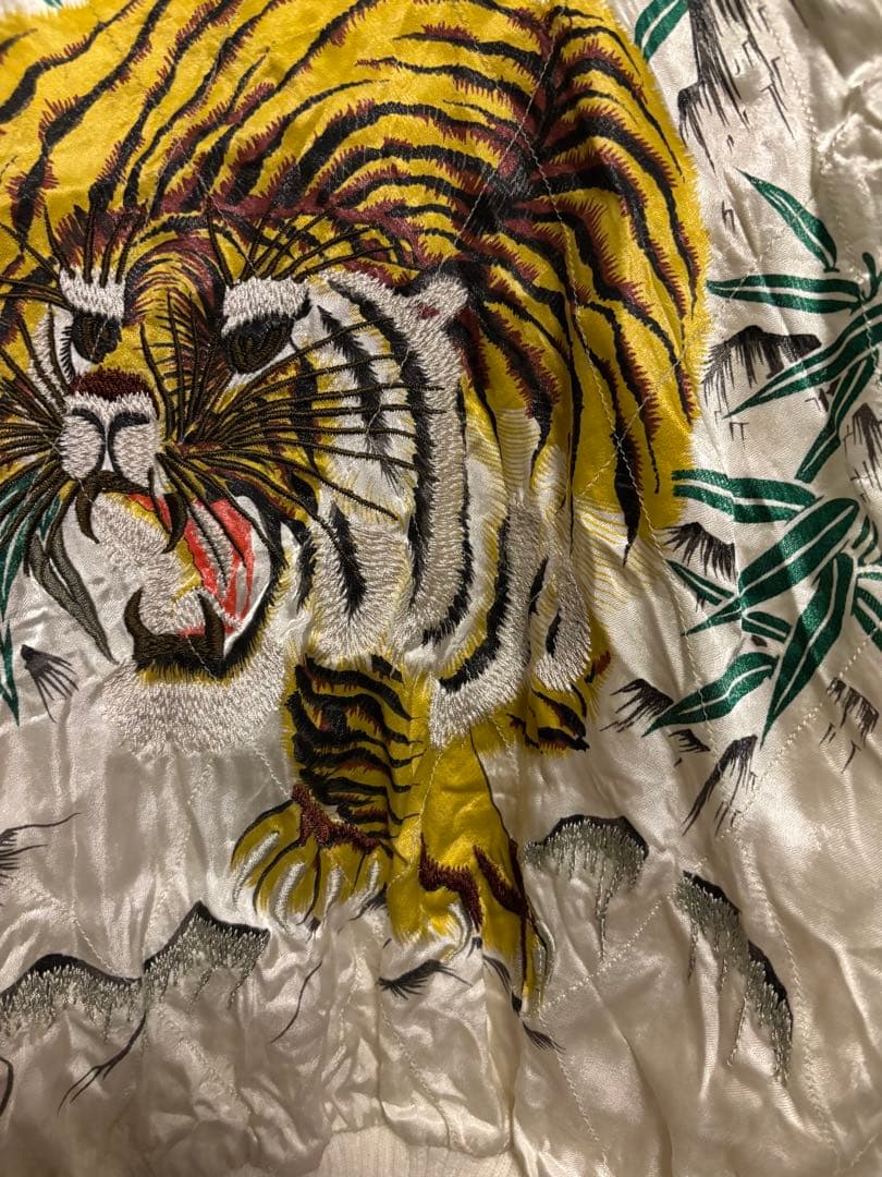 HUSTON 刺繍　虎　ドラゴン　サテン スカジャン