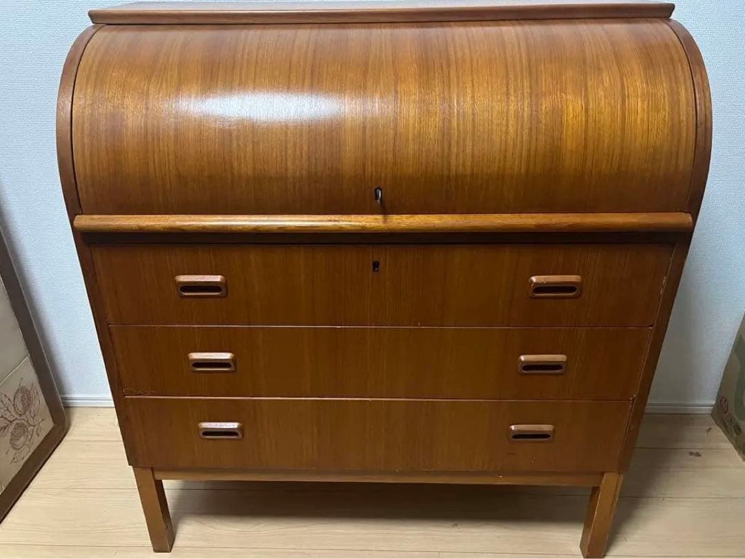 北欧　ビンテージ　スウェーデン製　チーク材　ロールトップ　ライティングビューロー