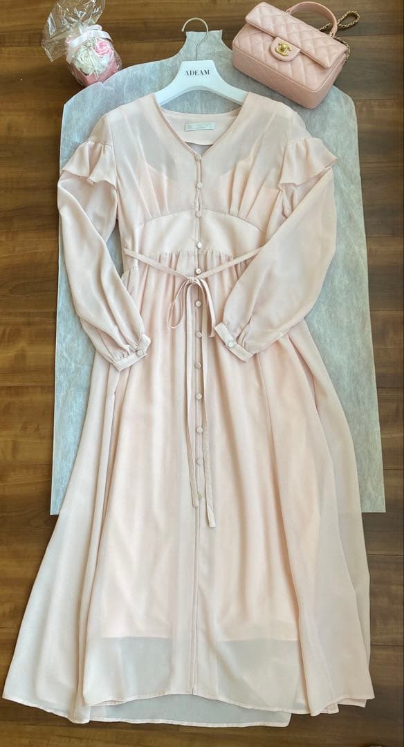 未使用☆セルフォード　パウダーピンクフリルシフォンワンピース　36 フォクシー