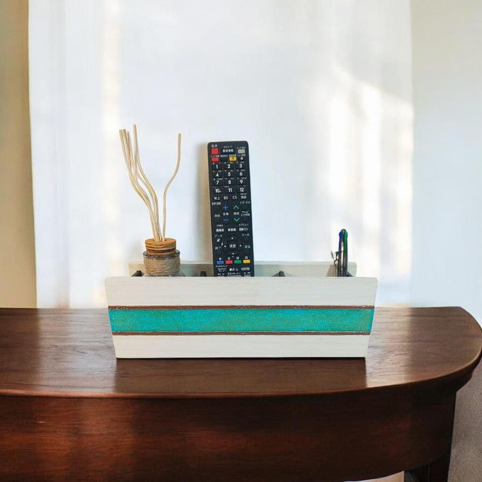 【1209】ウッドレジン　波模様　リモコンラック　収納ケース　小物入れ