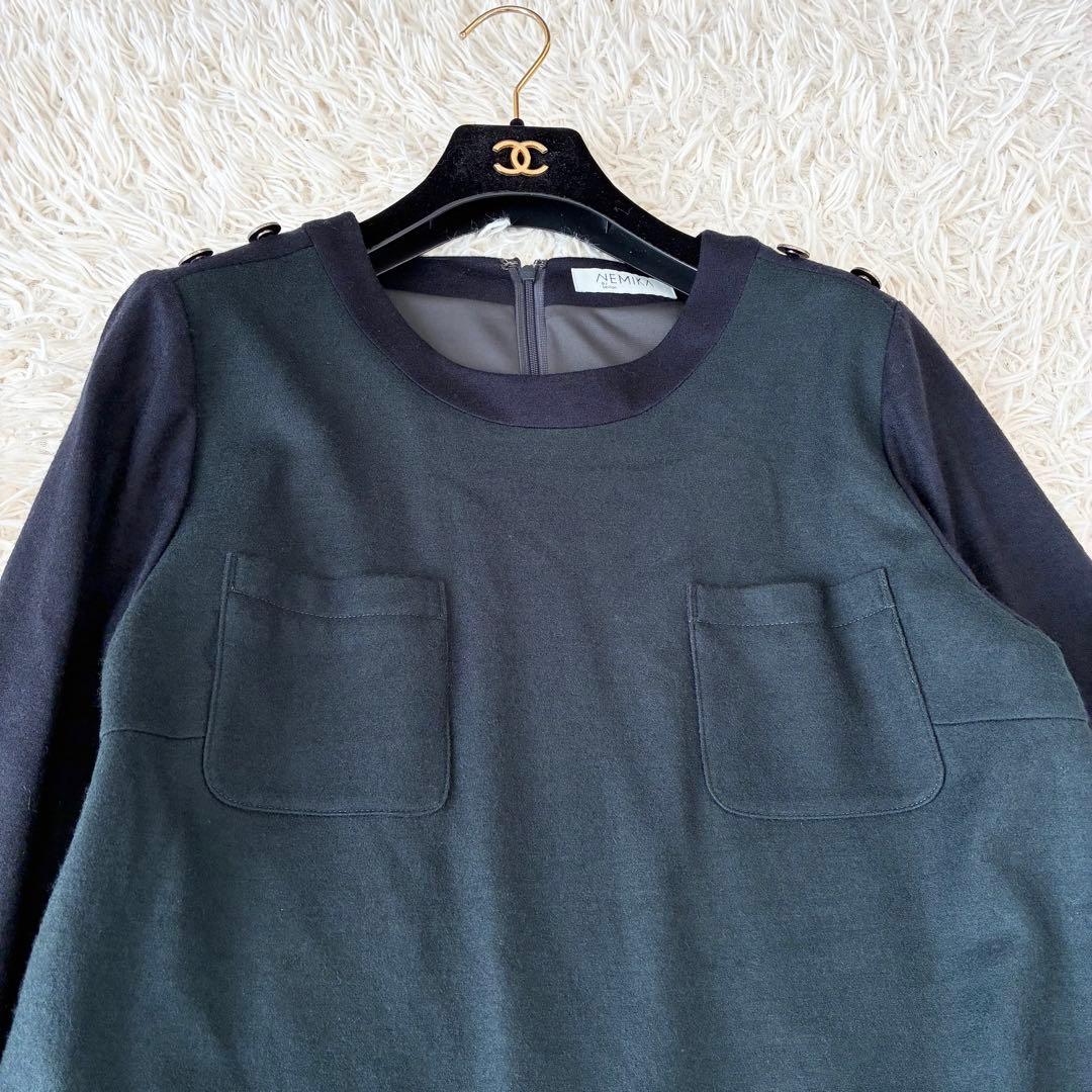 ネミカ NEMIKA レリアン 13+ 異素材 ドッキング ワンピース 深緑