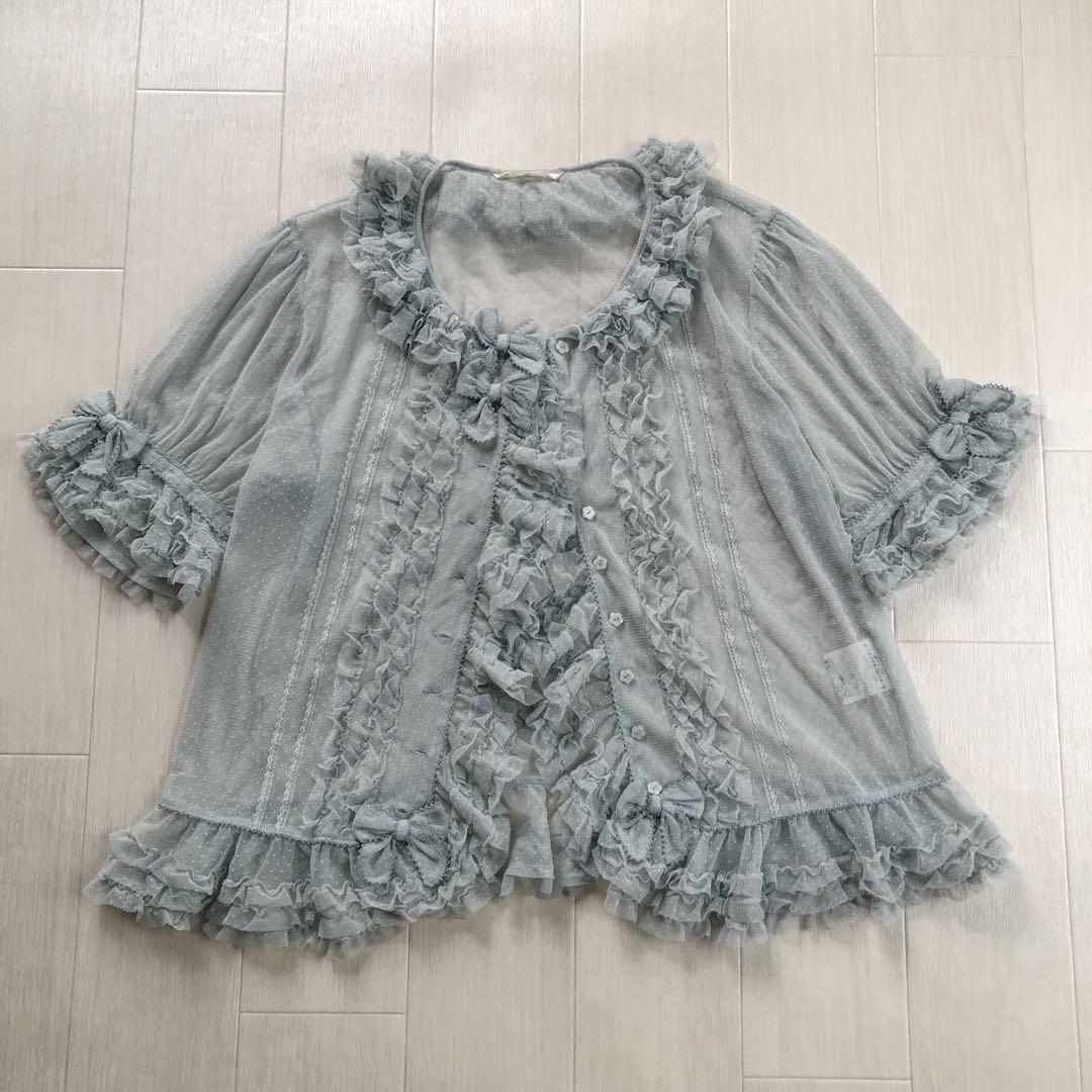 ピンクハウス ドットチュール フリル リボン 豪華 ブラウス