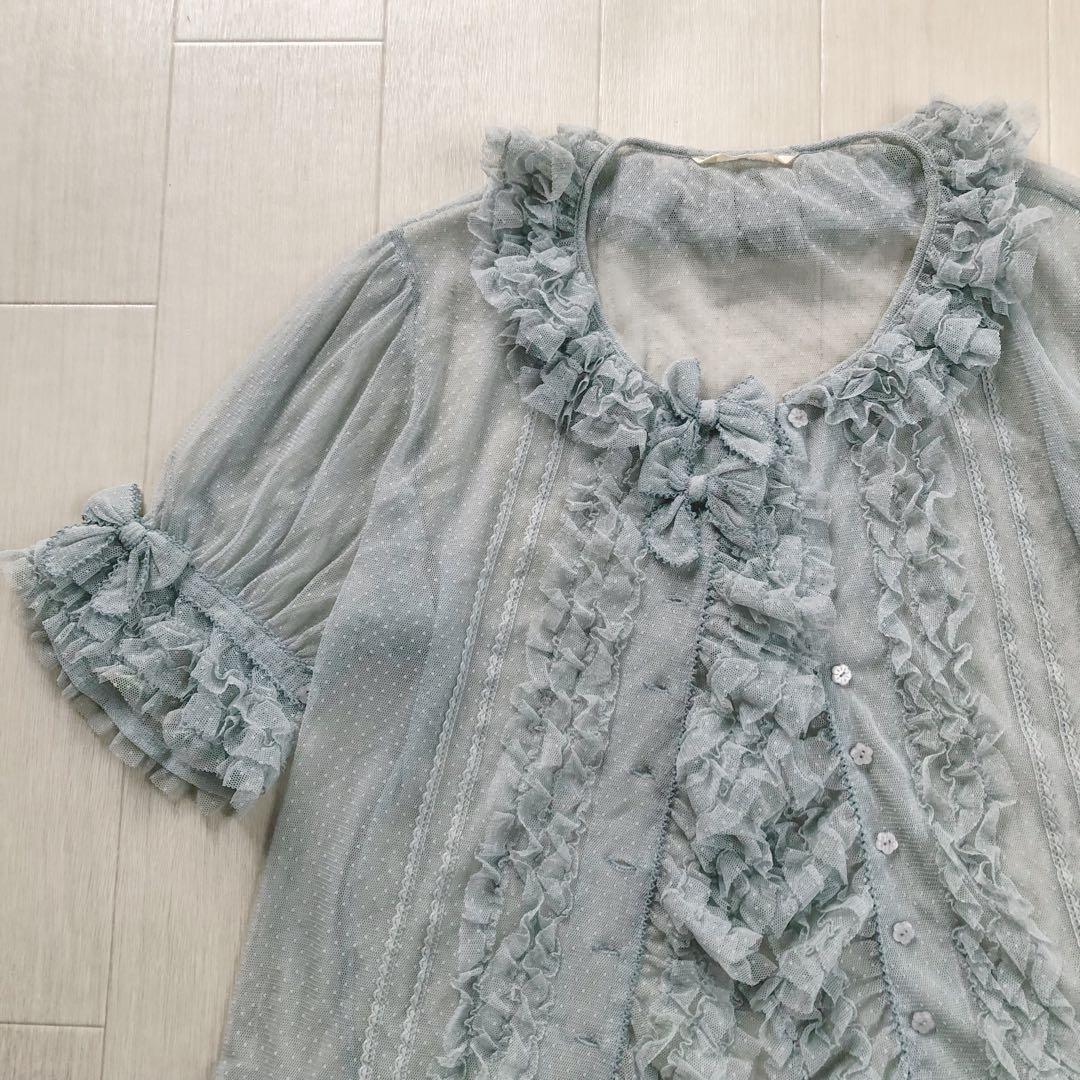 ピンクハウス ドットチュール フリル リボン 豪華 ブラウス