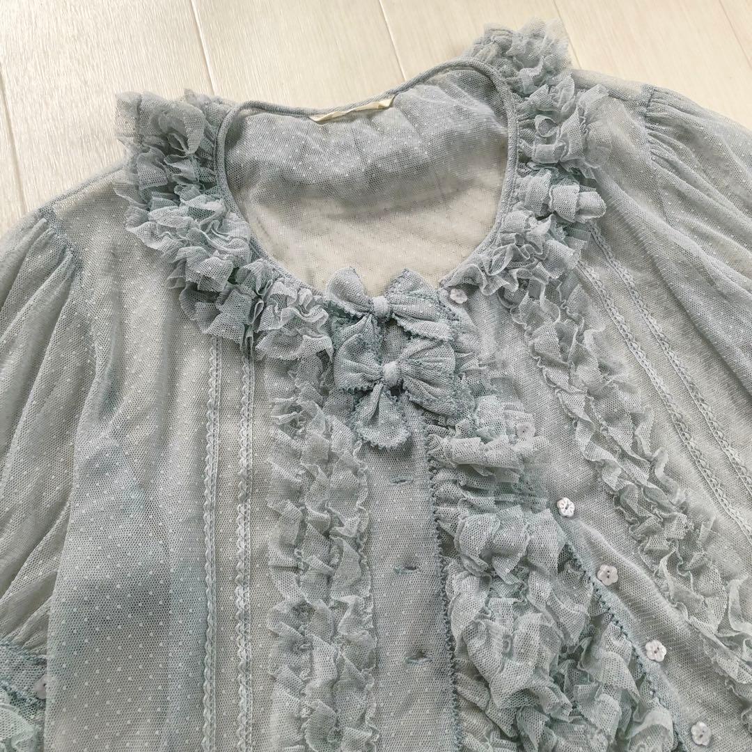 ピンクハウス ドットチュール フリル リボン 豪華 ブラウス