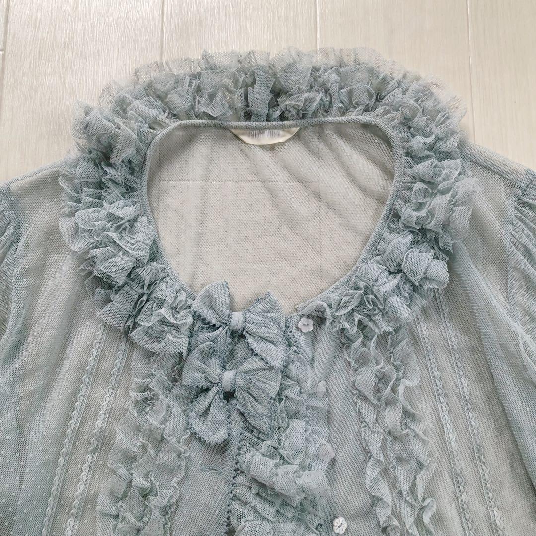 ピンクハウス ドットチュール フリル リボン 豪華 ブラウス