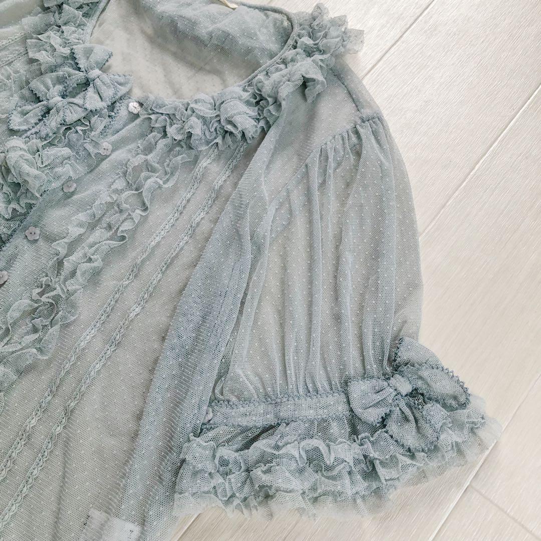 ピンクハウス ドットチュール フリル リボン 豪華 ブラウス