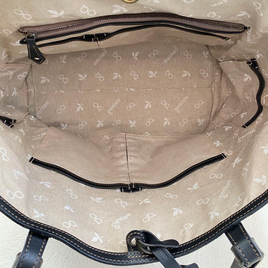 genten ゲンテン【美品】シボ革 シュリンクレザー トートバッグ 工具ロゴ