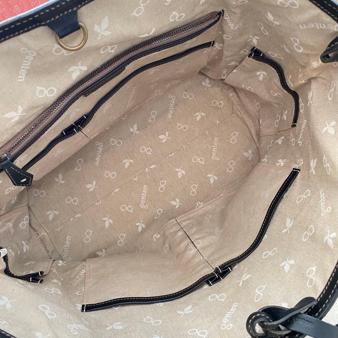 genten ゲンテン【美品】シボ革 シュリンクレザー トートバッグ 工具ロゴ