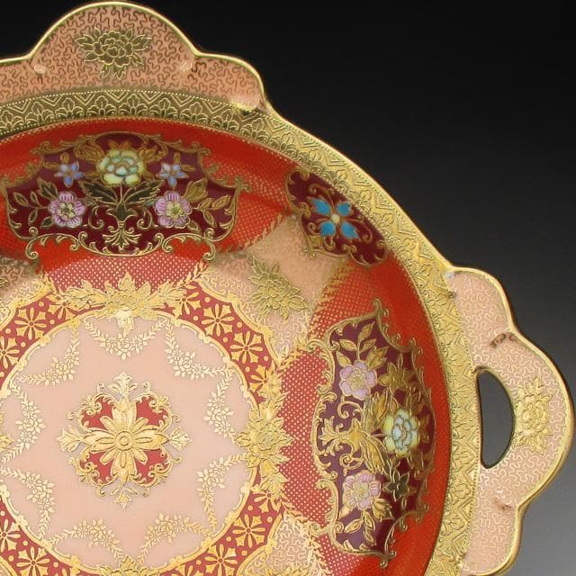 オールドノリタケ オレンジ色地金盛り花文 スクエアボウル 23cm