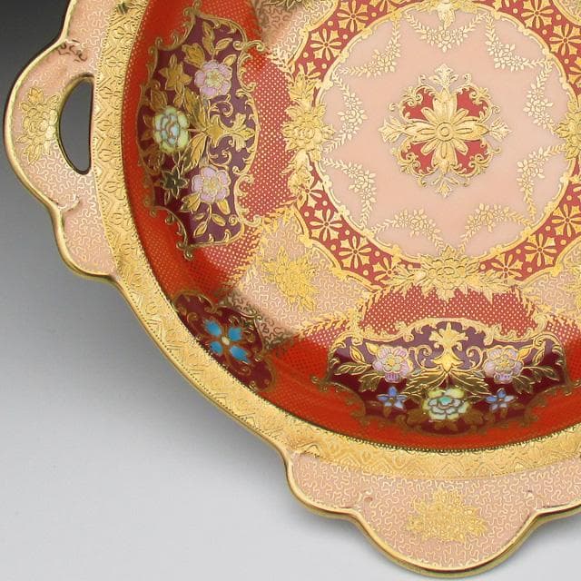 オールドノリタケ オレンジ色地金盛り花文 スクエアボウル 23cm