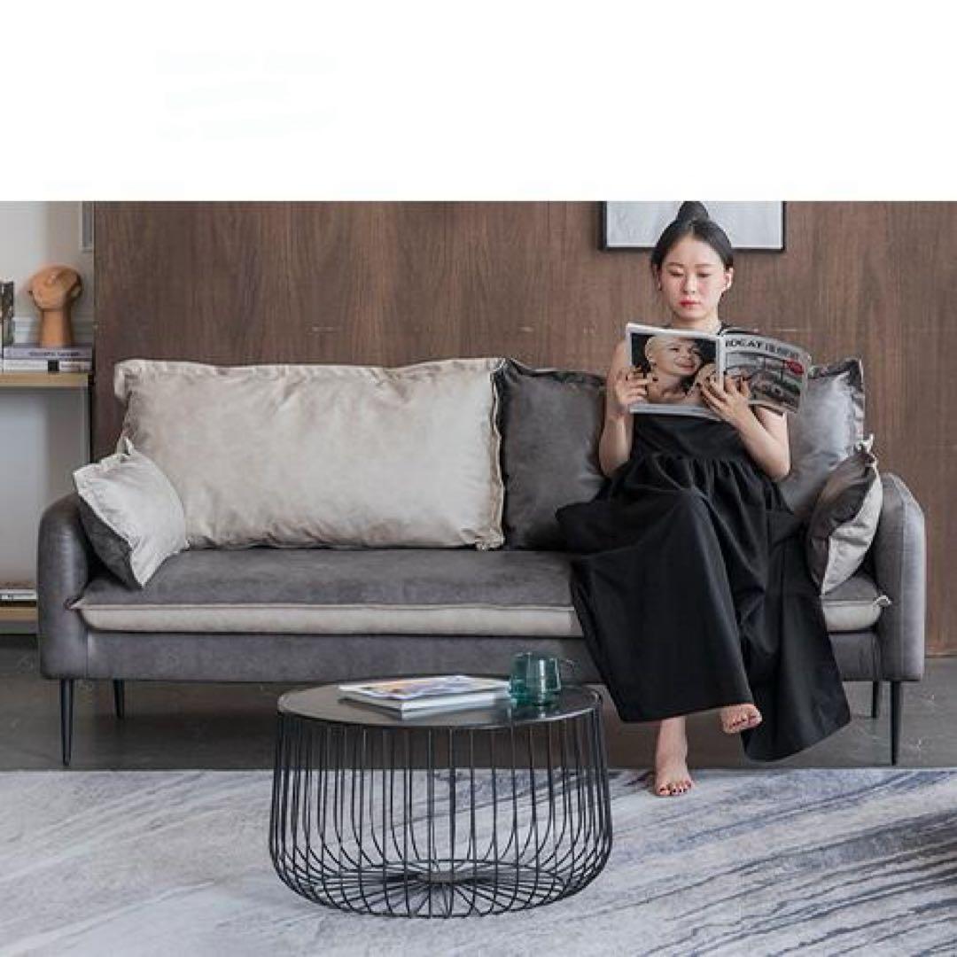 グレー2人掛けファブリックソファ　　おしゃれソファ長椅子