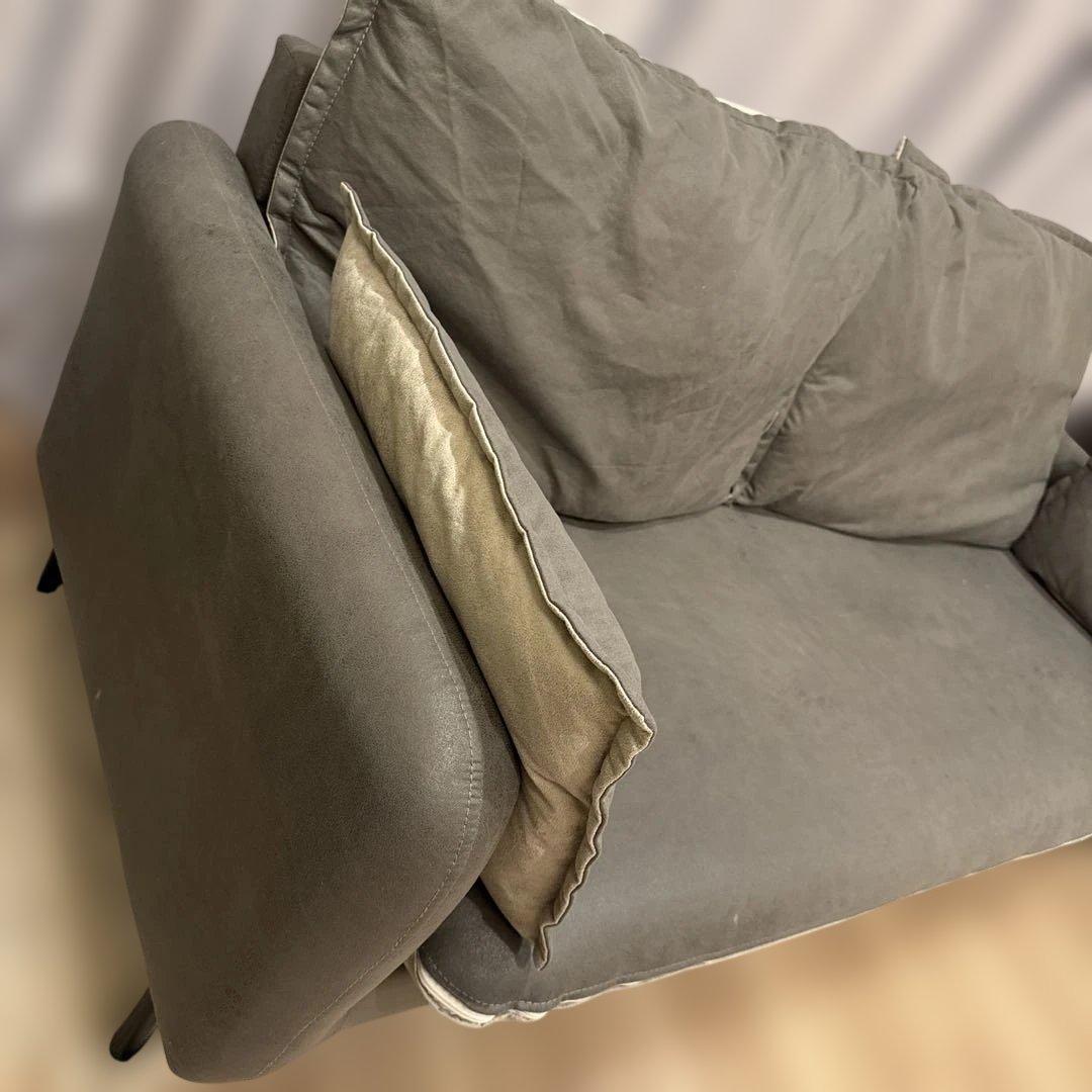 グレー2人掛けファブリックソファ　　おしゃれソファ長椅子