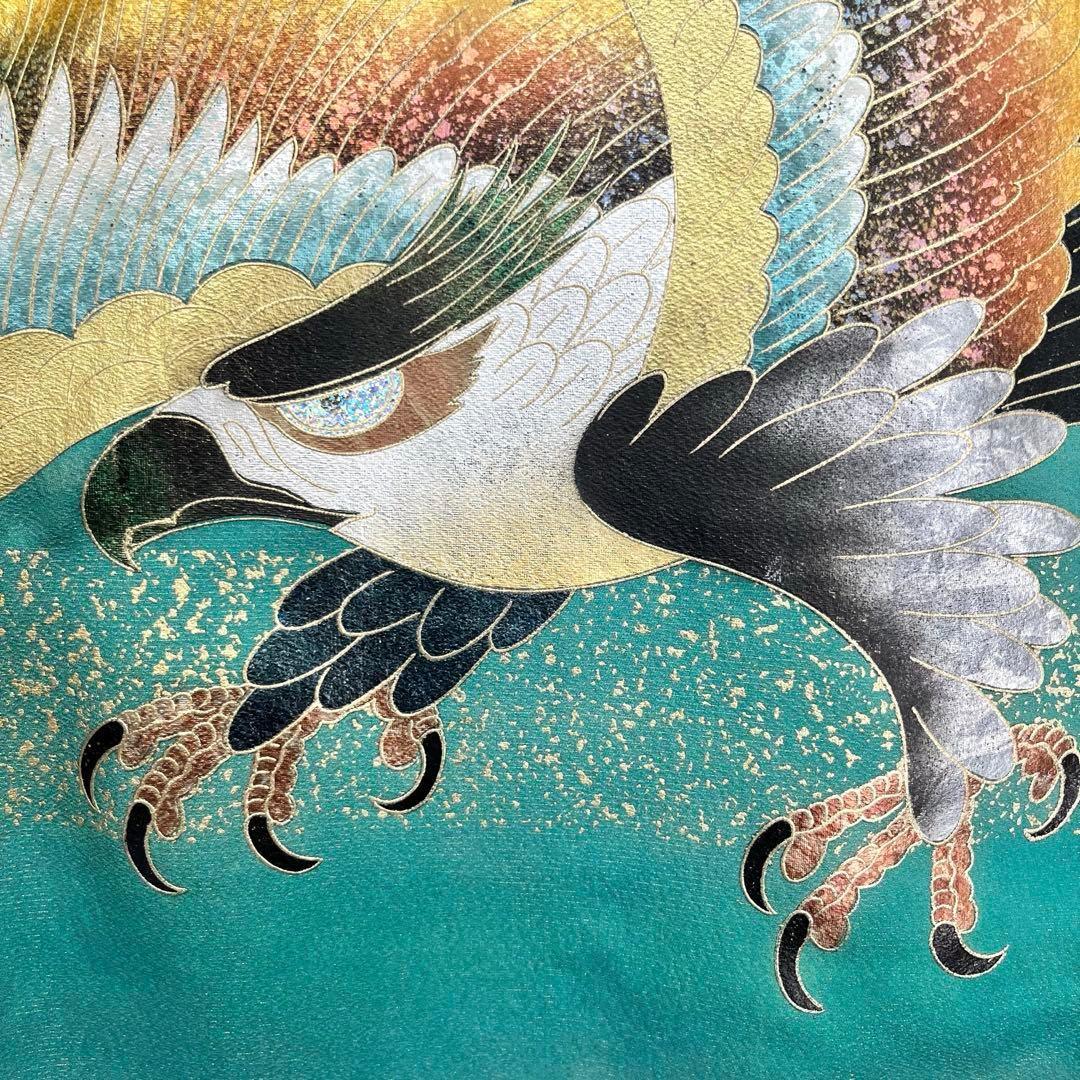 子供着物 襦袢付 男の子 一つ身 お宮参り 鷹 金彩 緑色 X-1001