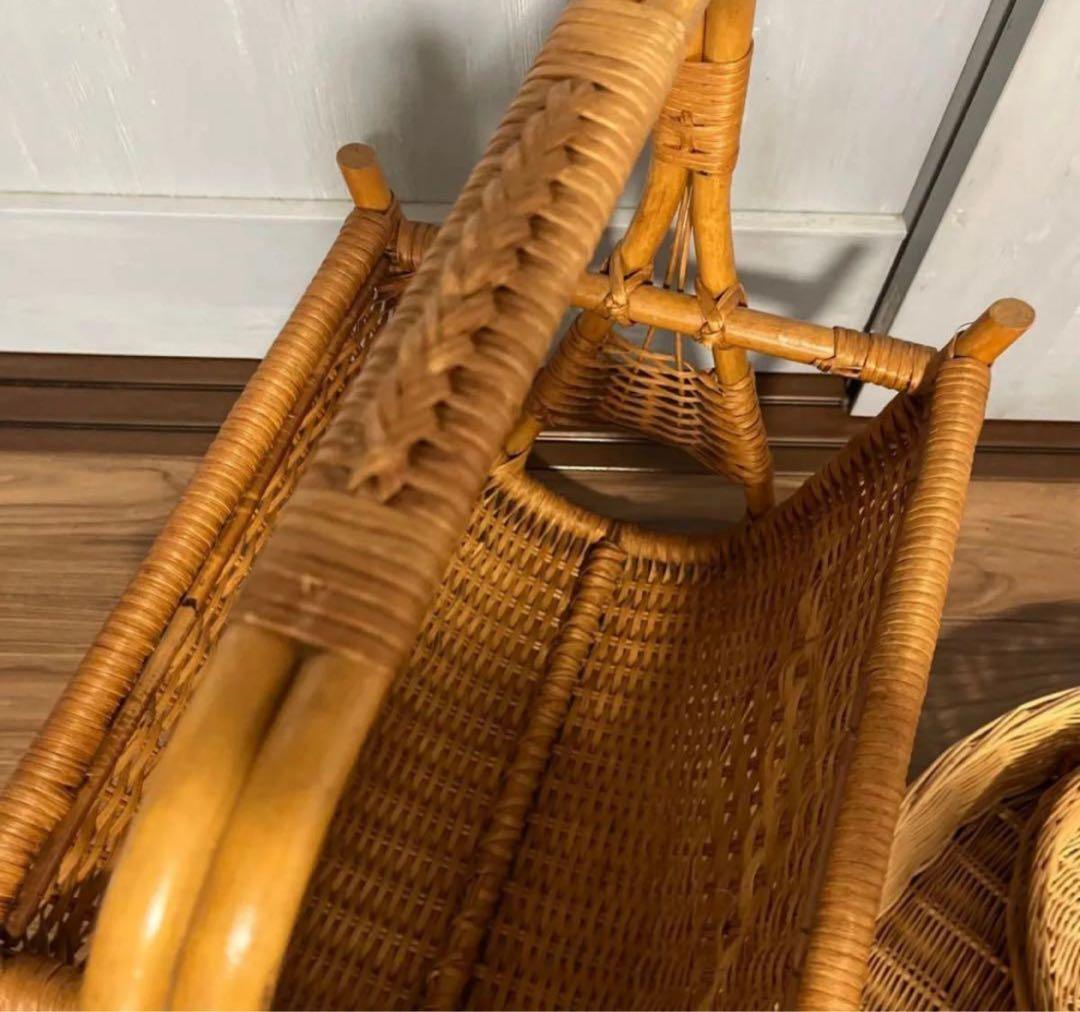 籐 かご バスケット ラタン 昭和レトロ 小物入れ インテリア 古民具　籠