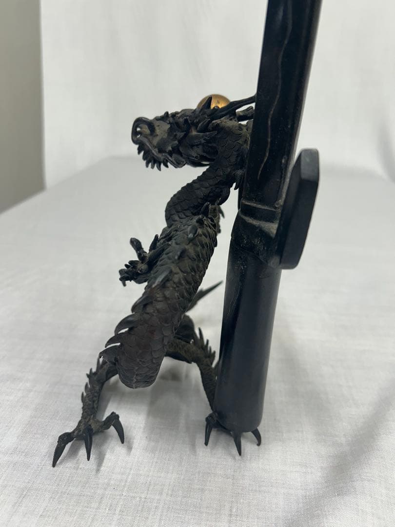 龍　オブジェ　剣　龍彫刻　刻印　骨董　銅　ブロンズ