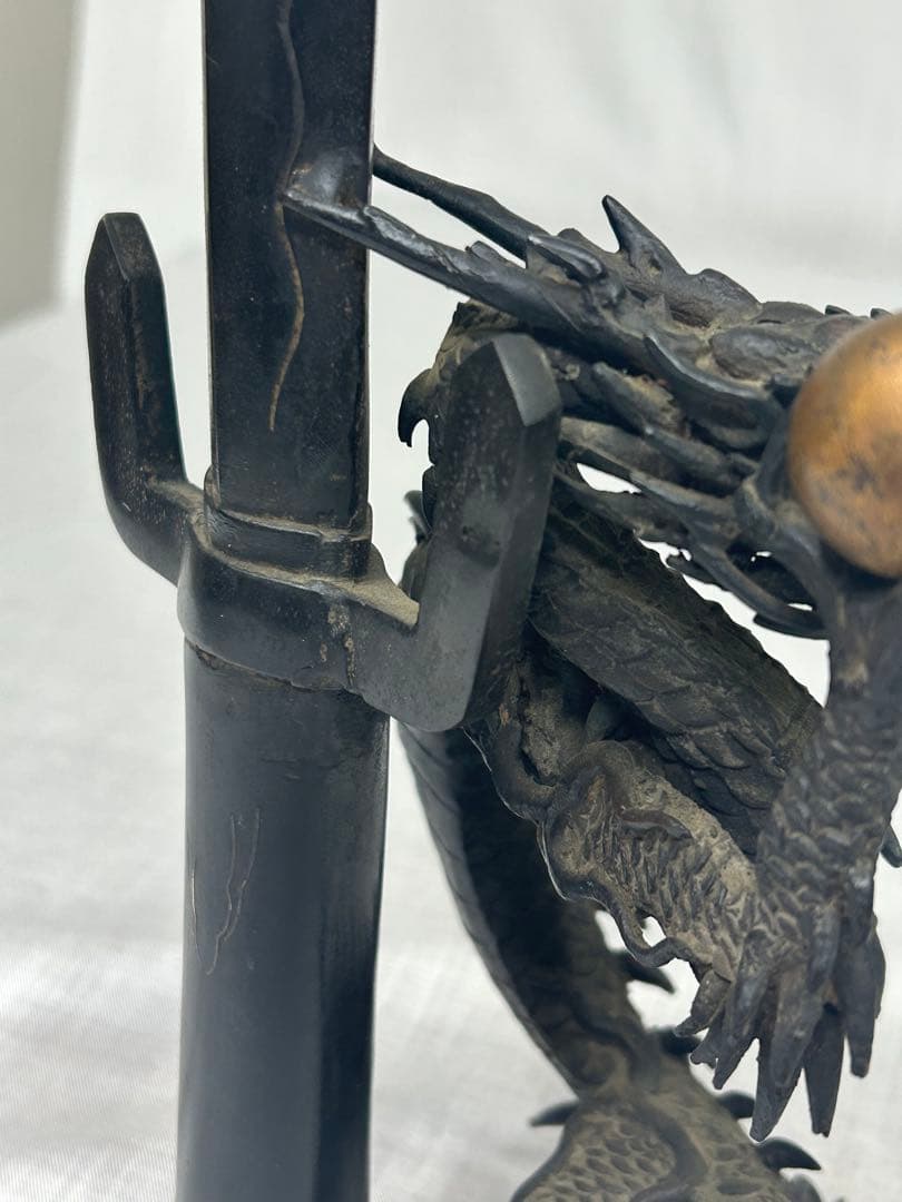 龍　オブジェ　剣　龍彫刻　刻印　骨董　銅　ブロンズ