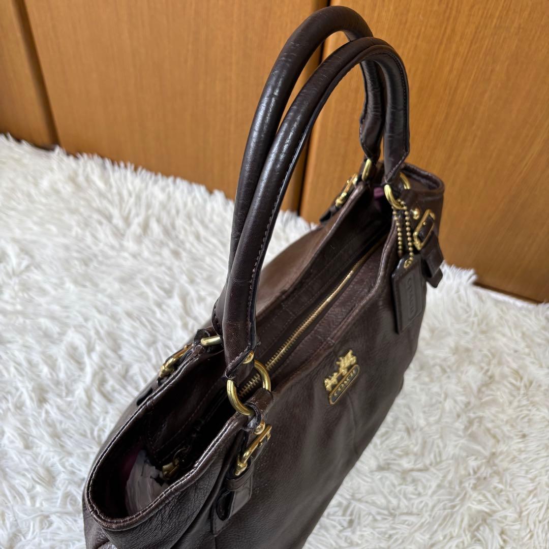 コーチ トートバッグ マディソン マギー レザー ロゴ金具 茶 Y2K 大容量