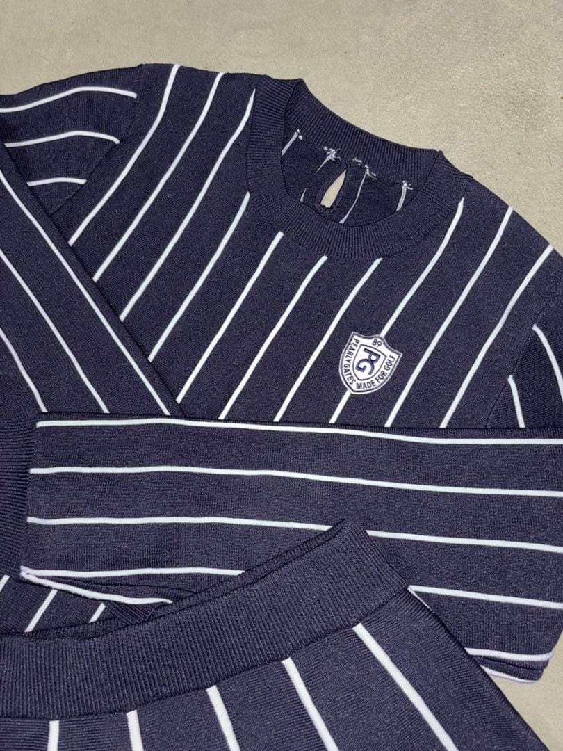 （美品）パーリーゲイツ、ストライプ柄シリーズ、セットアップ、サイズ1